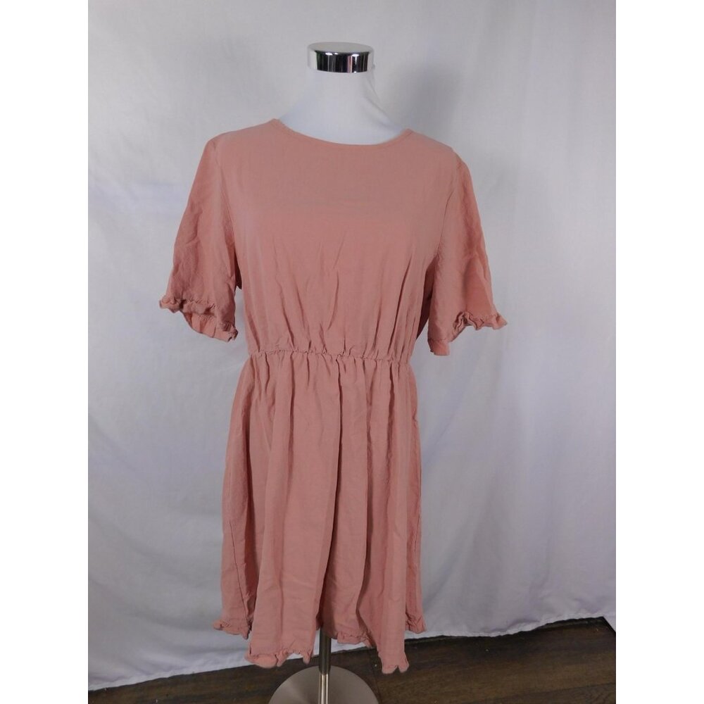 SheIn Dress Womens XL Pink Short Sleeve Ruffle Hem Fit & Flare Casual Mini